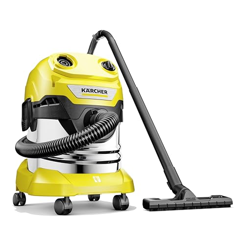 Kärcher WD 4 S V-20/5/22 Nass-& Trockensauger, 20 l Edelstahlbehälter, 1000 W, 5 m Kabel, 2,2 m Saugschlauch, Clips-Bodendüse, „Pull & Push“-Verschlusssystem, Gelb – Bild 2