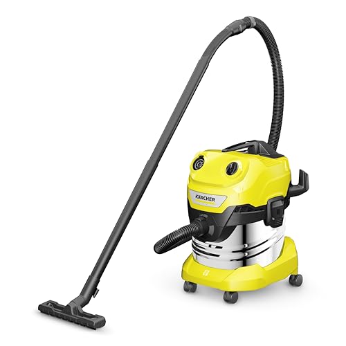 Kärcher WD 4 S V-20/5/22 Nass-& Trockensauger, 20 l Edelstahlbehälter, 1000 W, 5 m Kabel, 2,2 m Saugschlauch, Clips-Bodendüse, „Pull & Push“-Verschlusssystem, Gelb – Bild 3