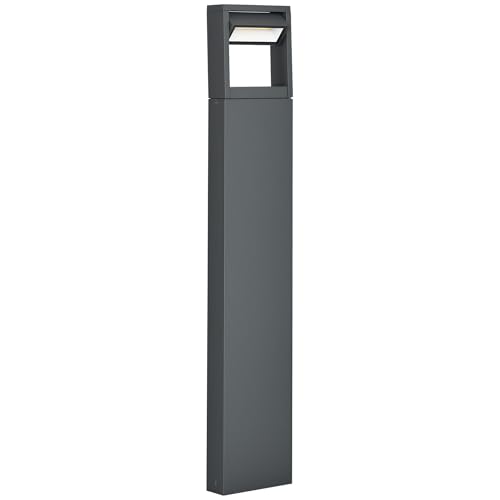 Outsunny Gartenlampe Pollerleuchte 90 cm hoch, LED Gartenleuchte, Wegleuchte mit Warmweißem Licht, Verstellbarem Neigungswinkel, für Außen, IP65 Wasserdicht, Alu, 16 x 5 x 90 cm, Dunkelgrau