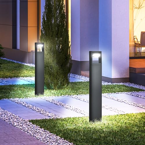Outsunny Gartenlampe Pollerleuchte 90 cm hoch, LED Gartenleuchte, Wegleuchte mit Warmweißem Licht, Verstellbarem Neigungswinkel, für Außen, IP65 Wasserdicht, Alu, 16 x 5 x 90 cm, Dunkelgrau – Bild 2