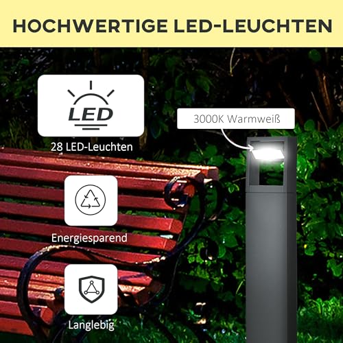 Outsunny Gartenlampe Pollerleuchte 90 cm hoch, LED Gartenleuchte, Wegleuchte mit Warmweißem Licht, Verstellbarem Neigungswinkel, für Außen, IP65 Wasserdicht, Alu, 16 x 5 x 90 cm, Dunkelgrau – Bild 3