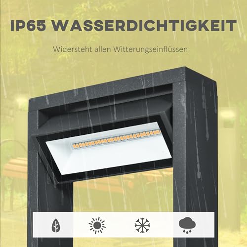 Outsunny Gartenlampe Pollerleuchte 90 cm hoch, LED Gartenleuchte, Wegleuchte mit Warmweißem Licht, Verstellbarem Neigungswinkel, für Außen, IP65 Wasserdicht, Alu, 16 x 5 x 90 cm, Dunkelgrau – Bild 6