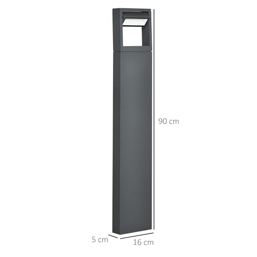 Outsunny Gartenlampe Pollerleuchte 90 cm hoch, LED Gartenleuchte, Wegleuchte mit Warmweißem Licht, Verstellbarem Neigungswinkel, für Außen, IP65 Wasserdicht, Alu, 16 x 5 x 90 cm, Dunkelgrau – Bild 7