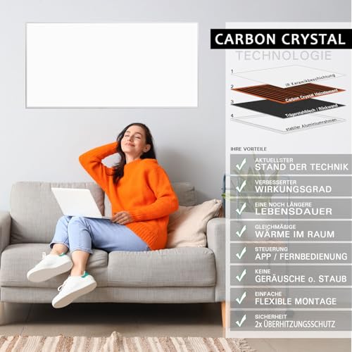 Infrarotheizung mit Thermostat | Fernbedienung und App Steuerung | BLANK 450W (70,5 x 60,5cm) | Infrarotheizkörper Elektroheizung Wandheizung Heizkörper elektrische Heizung Infrarot Heizpaneel – Bild 3