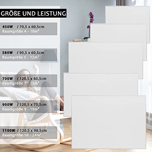 Infrarotheizung mit Thermostat | Fernbedienung und App Steuerung | BLANK 450W (70,5 x 60,5cm) | Infrarotheizkörper Elektroheizung Wandheizung Heizkörper elektrische Heizung Infrarot Heizpaneel – Bild 6