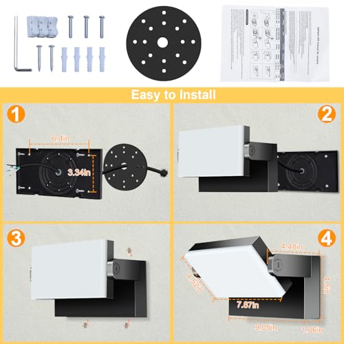 ledmo 4 Pack 60W LED Wandleuchte Aussen/Innen 5000 Lumen Modern Wandlampe Außen Warmweiß 3000K Außenwandleuchte mit 360° Schwenkbar LED Panel Außenlampe Wasserdicht IP65 für Terrasse Eingang Garten – Bild 7