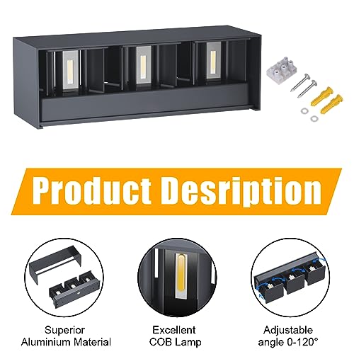 Klighten 30W Außenlampe Außenwandleuchte Anthrazit, 2PCS Aussenleuchte Aussenlampe Wand UP Down, IP65, Wandleuchten Innen/Außen Mit Einstellbar Abstrahlwinkel,für Wohnzimmer Garten, Warmweiß 3000K – Bild 2