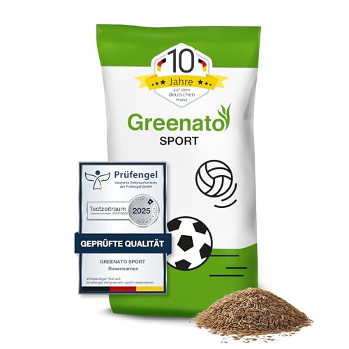 Spiel und Sport Rasensamen Greenato Sport 30kg - Grassamen ideal für Mähroboter Rasensamen schnellkeimend für Neuansaat und Nachsaat extra robust Moos und Unkrautvernichter Rasen - reicht für 1200 m²