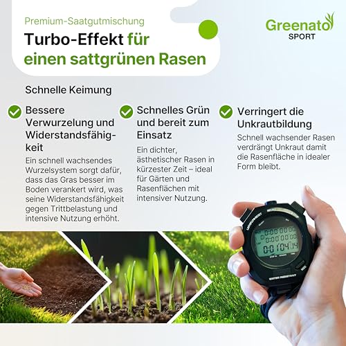 Spiel und Sport Rasensamen Greenato Sport 30kg - Grassamen ideal für Mähroboter Rasensamen schnellkeimend für Neuansaat und Nachsaat extra robust Moos und Unkrautvernichter Rasen - reicht für 1200 m² – Bild 3