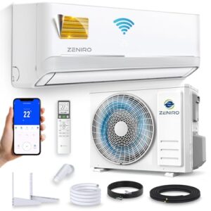 ZENIRO Klimanlage Split Klimagerät Set Air Conditioner mit Heizfunktion 12000 BTU 3,5kW A WiFi/App-Steuerung 4D AirFlow Auto Reinigung inkl. Montagematerial Vorgefüllt R32