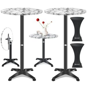 KESSER® 2in1 Stehtisch klappbar Bistrotisch 2er Set | Aluminium Edelstahlplatte | höhenverstellbar 70cm / 115cm | Partytisch Tisch Ø 60cm | In- & Outdoor Empfangstisch | Klapptisch mit Husse Marmor