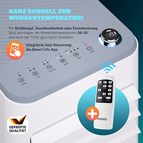 MONZANA® lokale Klimaanlage MZKA2600 WIFI App Mobil Fensterabdichtung Abluftschlauch 9000BTU 4in1 1000W 30qm Fernbedienung Luftentfeuchter Klimagerät – Bild 3