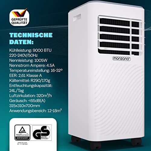 MONZANA® lokale Klimaanlage MZKA2600 WIFI App Mobil Fensterabdichtung Abluftschlauch 9000BTU 4in1 1000W 30qm Fernbedienung Luftentfeuchter Klimagerät – Bild 8