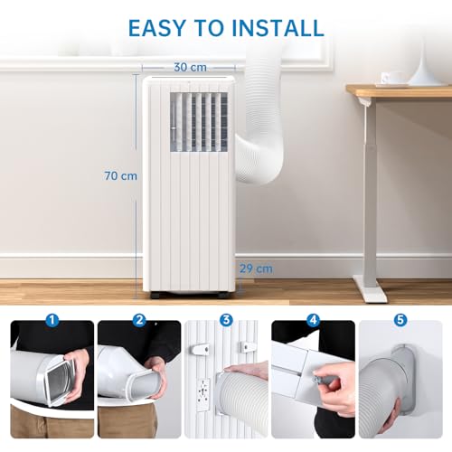 Klimaanlage 7000BTU 2,6kW, Kühlen&Ventilieren&Entfeuchten, Mobiles Klimagerät mit abluftschlauch für Räume bis 80m³(31㎡), Leiser Betrieb <65 dB, Digitaldisplay Fernbedienung, 24h-Timer – Bild 6
