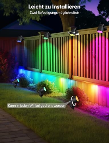 APPECK Gartenstrahler, WiFi Smart Gartenbeleuchtung mit Strom, RGBW Farbe ändernde intelligente Außen Wasserdicht Gartenlampe, mit APP/Sprachsteuerung, für Patio, Garten, Einfahrt, Gehweg, 8 Stück – Bild 4