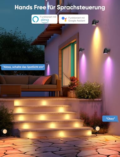 APPECK Gartenstrahler, WiFi Smart Gartenbeleuchtung mit Strom, RGBW Farbe ändernde intelligente Außen Wasserdicht Gartenlampe, mit APP/Sprachsteuerung, für Patio, Garten, Einfahrt, Gehweg, 8 Stück – Bild 5
