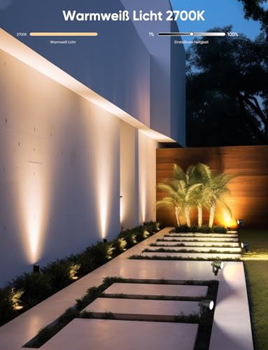 APPECK Gartenstrahler, WiFi Smart Gartenbeleuchtung mit Strom, RGBW Farbe ändernde intelligente Außen Wasserdicht Gartenlampe, mit APP/Sprachsteuerung, für Patio, Garten, Einfahrt, Gehweg, 8 Stück – Bild 6