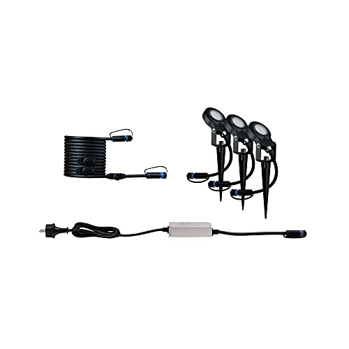 Paulmann 94729 Plug & Shine LED Außenleuchte Gartenstrahler Sting 3er-Set insektenfreundlich IP67 2200K 3x6,3W 75VA Anthrazit rund dimmbar