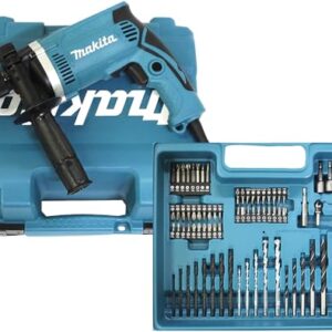Makita HP1631KX3 Schlagbohrmaschine im Koffer, 710 W 74tlg. Zubehör, Blau