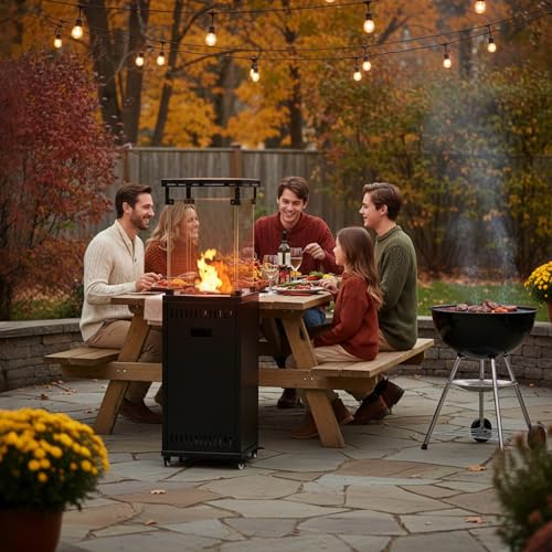 Gas Terrassenstrahler - 11kW Leistungsstarker Standheizer mit Rädern für Garten - Terrasse & Außenbereiche - Tragbarer Propan Heizer inkl. Regler & Schlauch – Bild 2