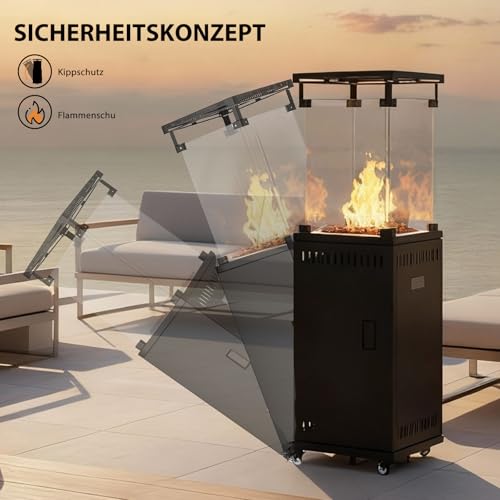 Gas Terrassenstrahler - 11kW Leistungsstarker Standheizer mit Rädern für Garten - Terrasse & Außenbereiche - Tragbarer Propan Heizer inkl. Regler & Schlauch – Bild 5