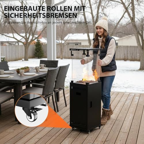 Gas Terrassenstrahler - 11kW Leistungsstarker Standheizer mit Rädern für Garten - Terrasse & Außenbereiche - Tragbarer Propan Heizer inkl. Regler & Schlauch – Bild 6