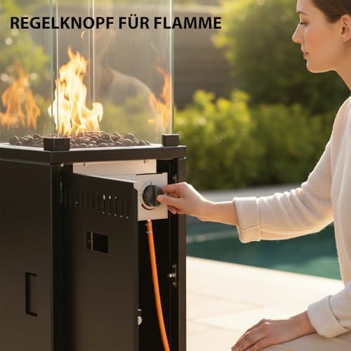 Gas Terrassenstrahler - 11kW Leistungsstarker Standheizer mit Rädern für Garten - Terrasse & Außenbereiche - Tragbarer Propan Heizer inkl. Regler & Schlauch – Bild 8