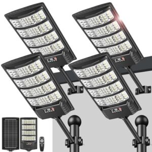 LEKIA Solarlampen für Außen - 6500K Solar Straßenleuchten für Außen mit Bewegungsmelder und Fernbedienung, Weitwinkel LED solar Aussenleuchte Wasserdicht Solarstrahler für Gärten Garage Hof, 4 Stück