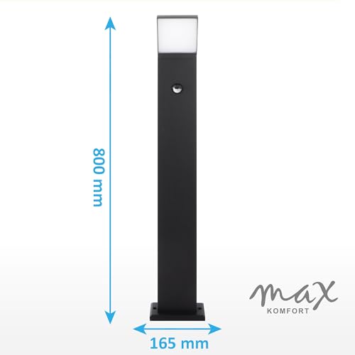 max K O M F O R T LED Standleuchte mit Bewegungsmelder – Moderne Außenleuchte schwarz aus Aluminium – IP54 Wegeleuchte warmweiß 700lm – Sicht & Sicherheit für Außenbereiche| 1504-800BM – Bild 4