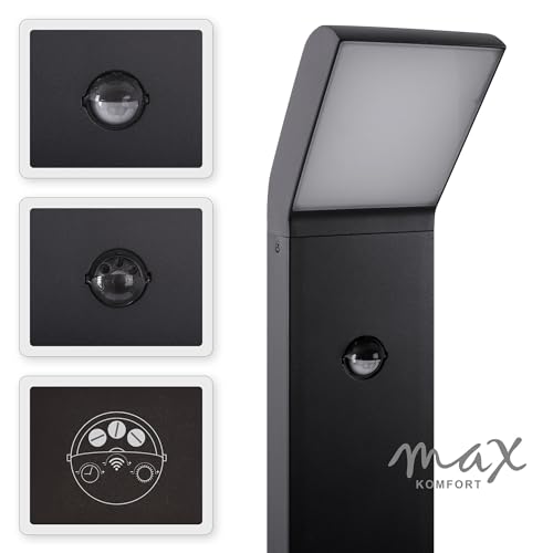 max K O M F O R T LED Standleuchte mit Bewegungsmelder – Moderne Außenleuchte schwarz aus Aluminium – IP54 Wegeleuchte warmweiß 700lm – Sicht & Sicherheit für Außenbereiche| 1504-800BM – Bild 5