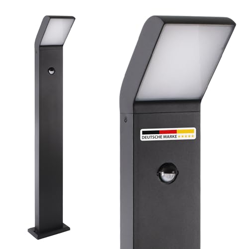 max K O M F O R T LED Standleuchte mit Bewegungsmelder – Moderne Außenleuchte schwarz aus Aluminium – IP54 Wegeleuchte warmweiß 700lm – Sicht & Sicherheit für Außenbereiche| 1504-800BM – Bild 7