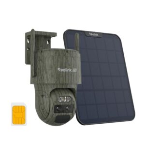 Reolink 4K 4G LTE Überwachungskamera mit SIM-Karte, Dual-Objektiv, Auto-Tracking, Wildkamera Solar Akku Ohne WLAN, 6X Hybrid-Zoom, No-Glow IR, IP65 für Wildtiere, TrackMix LTE Trail Solarpanel