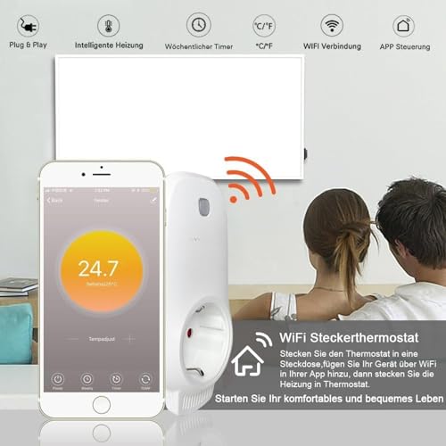 Warmfay Infrarotheizung 200W mit WiFi Thermostat, Energiesparende Infrarot Wandheizung für 2-4 m², Elektroheizung mit Überhitzungsschutz TÜV SÜD – Bild 4