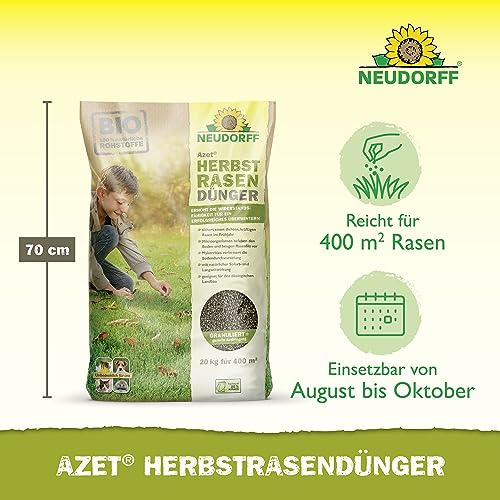Neudorff Azet HerbstRasenDünger - Organischer Bio-Dünger für 400 m² stärkt die Frosthärte und sorgt für einen dichten, kräftigen Rasen im Frühjahr, 20 kg – Bild 3