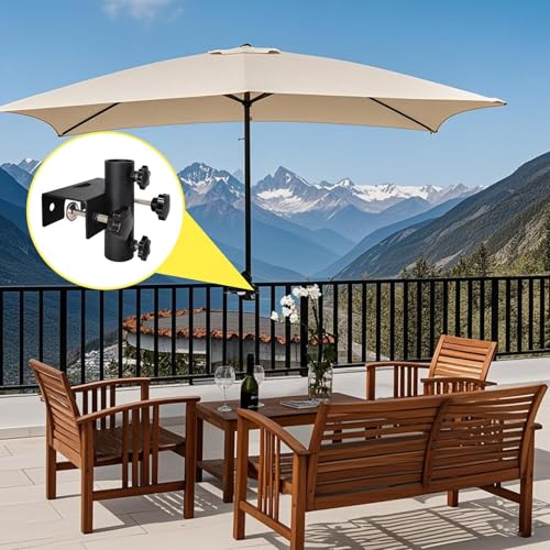 Verstellbarer Schirmhalter aus Metall für Terrassen und Balkone, 17 x 15 x 12 cm, perfekt für Deckgeländer, Outdoor-Regenschirme und Garten – Bild 3