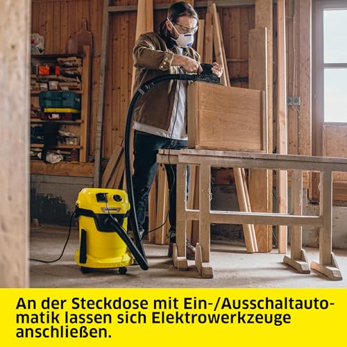 Kärcher Nass-/Trockensauger WD 3 P V-19/4/20, inkl. Patronenfilter, Vliesfilterbeutel, 1.000 W, Kunststoffbehälter: 19 l, Saugschlauch: 2 m, integrierte Steckdose für Elektrowerkzeuge – Bild 5