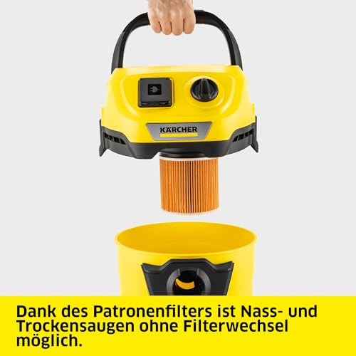 Kärcher Nass-/Trockensauger WD 3 P V-19/4/20, inkl. Patronenfilter, Vliesfilterbeutel, 1.000 W, Kunststoffbehälter: 19 l, Saugschlauch: 2 m, integrierte Steckdose für Elektrowerkzeuge – Bild 6