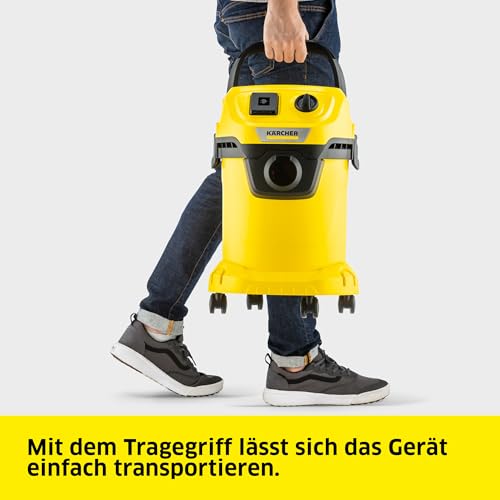 Kärcher Nass-/Trockensauger WD 3 P V-19/4/20, inkl. Patronenfilter, Vliesfilterbeutel, 1.000 W, Kunststoffbehälter: 19 l, Saugschlauch: 2 m, integrierte Steckdose für Elektrowerkzeuge – Bild 7
