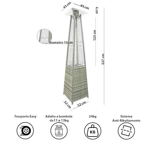 TEMPO STYLE - Pyramid Gas-Heizstrahler für den Außenbereich, 13 kW | Heizung mit offener Flamme für Garten, Bar und Restaurants | Abdeckung und Regler im Lieferumfang enthalten | Modernes Design | – Bild 3