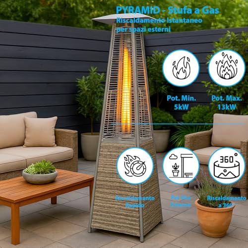 TEMPO STYLE - Pyramid Gas-Heizstrahler für den Außenbereich, 13 kW | Heizung mit offener Flamme für Garten, Bar und Restaurants | Abdeckung und Regler im Lieferumfang enthalten | Modernes Design | – Bild 4