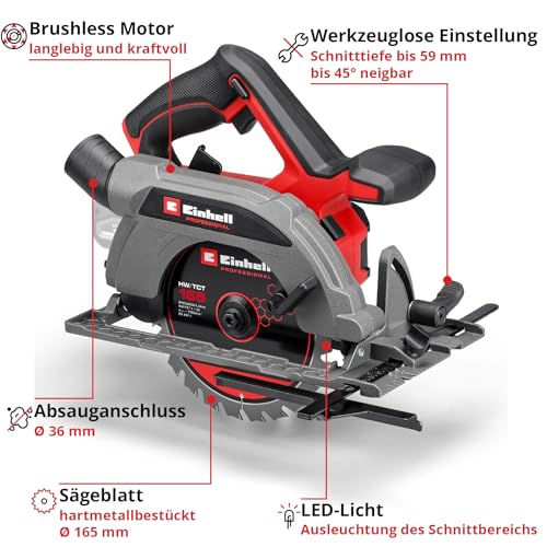 Einhell Professional Akku-Handkreissäge TP-CS 18/165 Li BL - Solo Power X-Change (18 V, Brushless, Ø 165 mm Sägeblatt, werkzeuglose Schnittwinkeleinstellung, ohne Akku) – Bild 3