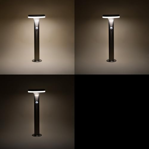 esotec Solar PIR Standleuchte Lena 45, Edelstahl Gehäuse, Li-Ion Akku, Bewegungsmelder, LED Gartendeko, Außenleuchte, Gartenbeleuchtung, Metall, silber, H=44,5cm, außen, wetterfest, winterfest, 102594 – Bild 3