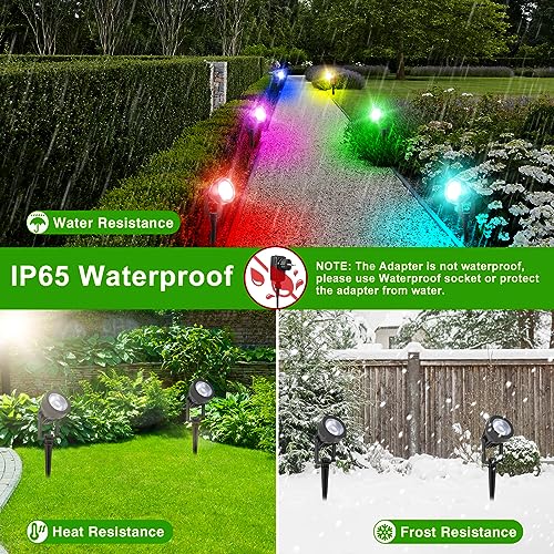 T-SUNUS Gartenstrahler LED RGB, 6er Gartenbeleuchtung RGB mit Fernbedienung IP65 Wasserdich 16 Farben und 4 Modi, Gartenleuchte mit Erdspieß 12V für Außen Weg Garten Weihnachten – Bild 3