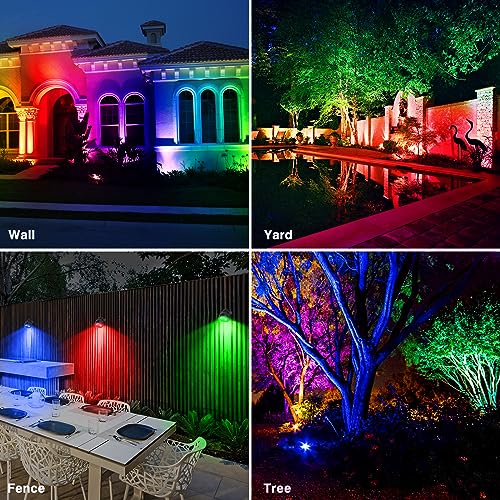 T-SUNUS Gartenstrahler LED RGB, 6er Gartenbeleuchtung RGB mit Fernbedienung IP65 Wasserdich 16 Farben und 4 Modi, Gartenleuchte mit Erdspieß 12V für Außen Weg Garten Weihnachten – Bild 6