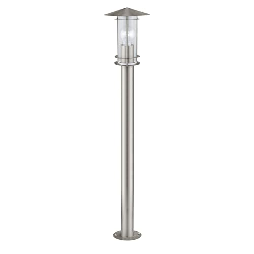 EGLO Außen-Wegelampe Lisio, 1 flammige Außenleuchte, Wegeleuchte aus Edelstahl in Silber, Glas in Transparent, E27 Fassung, IP44