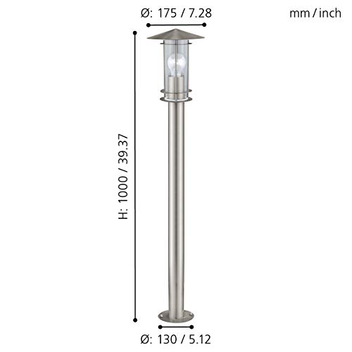 EGLO Außen-Wegelampe Lisio, 1 flammige Außenleuchte, Wegeleuchte aus Edelstahl in Silber, Glas in Transparent, E27 Fassung, IP44 – Bild 6