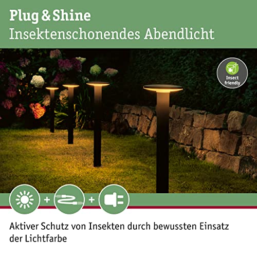 Paulmann 94723 Plug & Shine LED Außenleuchte Pollerleuchte Plate Einzelleuchte IP44 2200K 7W Anthrazit rund dimmbar Goldlicht Kunststoff – Bild 3