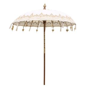 Oriental Galerie Bali Sonnenschirm Balinesischer Garten Schirm Baumwolle Handarbeit Retro Vintage Dekoschirm 2-teilig ca 180cm einfache Bemalung, Design:Nr. 6