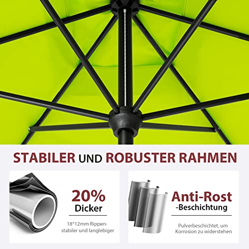 Sekey 200 × 300 cm Aluminum Sonnenschirm Marktschirm Gartenschirm Terrassenschirm Sonnenschutz Apfelgrün UV 50 Rechteckig – Bild 3