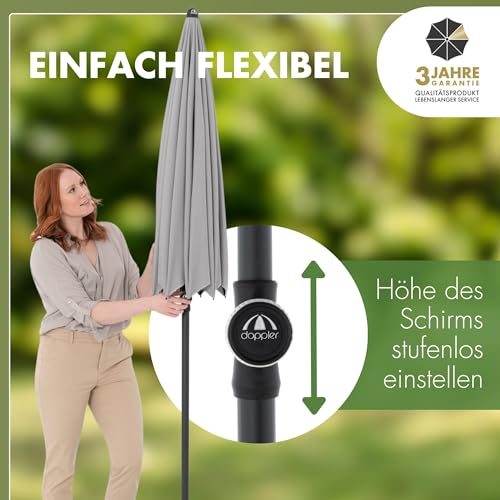 Doppler Sonnenschirm für den Garten Rethink 200cm in Hellgrau - Runder Sonnenschirm für Balkon & Terrasse - Nachhaltiger Schirm aus 100% recyceltem Polyestergewebe - Balkonsonnenschirm mit Hülle – Bild 3
